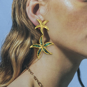1 Paire De Boucles D'Oreilles Pendantes Pour Femme, Série Classique, Étoile De Mer , En Acier Inoxydable Plaqué Or  h5 Image4