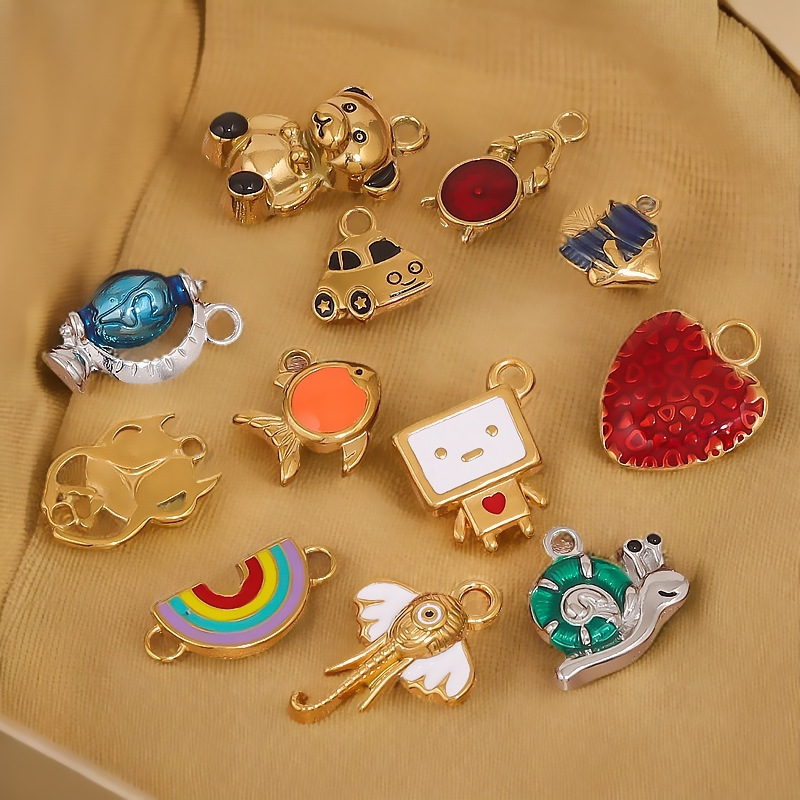 Pendentif Femme En Acier Inoxydable Étanche Couleur Or, Motif Dessin Animé Mignon (1 Pièce) De La Série Chromatic Image3