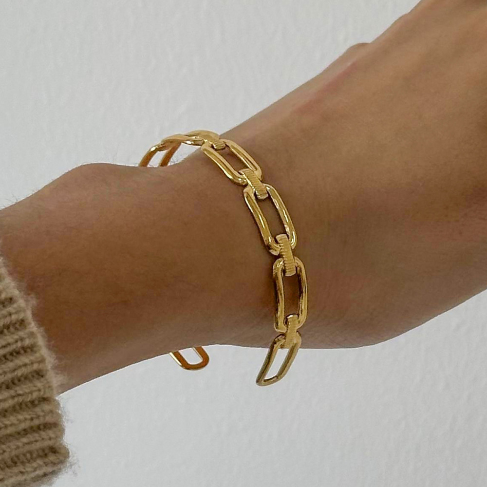 Bracelet Jonc Torsadé Classique En Acier Inoxydable Plaqué Or  Pour Femme, Série Simple, 1 Pièce Image2