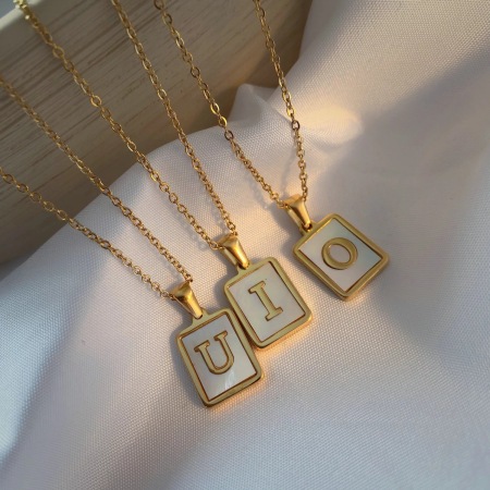 collier avec pendentif simple en acier inoxydable plaqué or , style navette, avec incrustation de coquillages, pour femme, 1 pièce 2