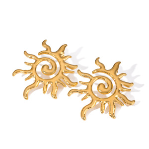 1 Paire De Boucles D'Oreilles Puces Classiques Sun En Acier Inoxydable Étanche Couleur Or h5 Image5