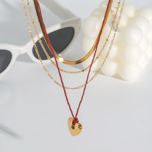 Collier À Plusieurs Rangs Pour Femme, Style Classique Romantique, En Acier Inoxydable, Couleur Or, Forme De Cœur. h5 Image4