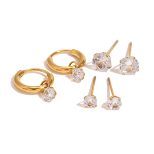1 Paire De Boucles D'Oreilles Géométriques Simples En Acier Inoxydable Plaqué Or Et Zircon Pour Femme h5 Image7