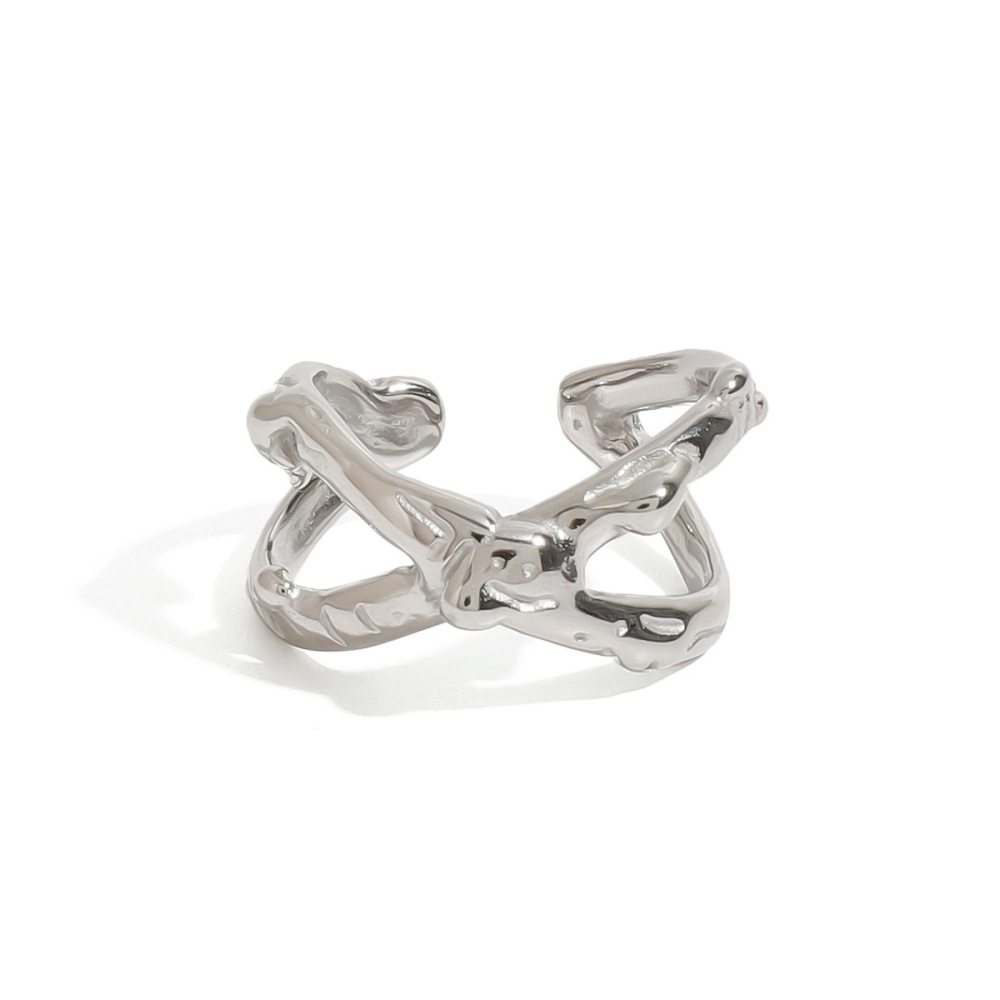 Bague Ajustable Pour Femme, Collection Charming Series, En Acier Inoxydable Argenté, Texturée Et Martelée, Étanche. Image10