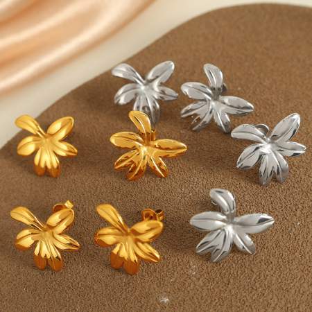 1 paire de boucles d'oreilles à tige rétro en acier inoxydable plaqué or  pour femme, série simple