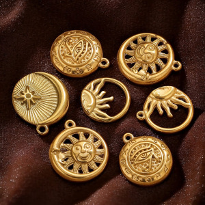 1 Paire De Pendentifs Rétro Soleil/Lune Pour Femme, Série Simple, Plaqués Or  h5 Image2