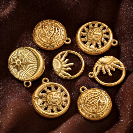 1 paire de pendentifs rétro soleil/lune pour femme, série simple, plaqués or  2