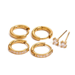 1 Paire De Boucles D'Oreilles Rondes En Acier Inoxydable Plaqué Or  Avec Strass Pour Femme, Série Simple  h5 Image6
