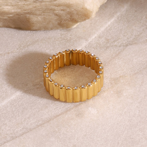 1 Paire De Bagues Simples Pour Femmes, Série , En Acier Inoxydable Plaqué Or , Avec Strass h5 Image2