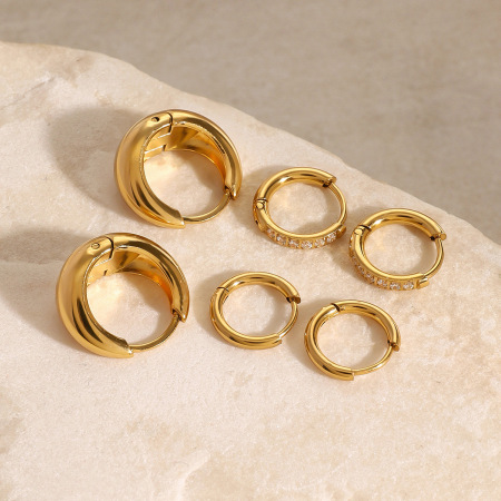 1 paire de boucles d'oreilles géométriques simples en acier inoxydable doré étanche avec strass pour femme 2