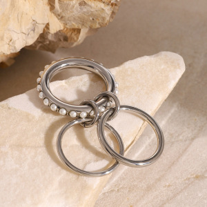 1 Paire De Bagues Simples Géométriques Quotidiennes En Acier Inoxydable Plaqué Or Avec Perles Artificielles Pour Femme h5 Image5