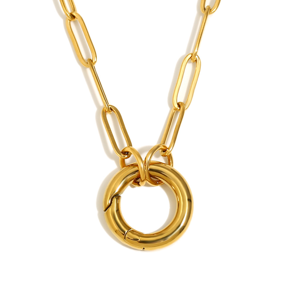 Collier Pendentif Femme Couleur Or, En Acier Inoxydable, Étanche, Uni, Collection Simple Series (1 Pièce) Image9