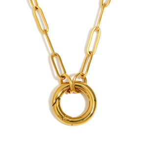 Collier Pendentif Femme Couleur Or, En Acier Inoxydable, Étanche, Uni, Collection Simple Series (1 Pièce) h5 Image9