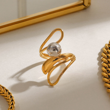 Bague simple pour femme, collection moderne, élégante et irrégulière, en acier inoxydable, couleur or, étanche. 2