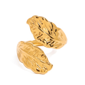 1 Paire De Bagues Ajustables Pour Femme En Acier Inoxydable Plaqué Or , Série Classic Plant h5 Image4