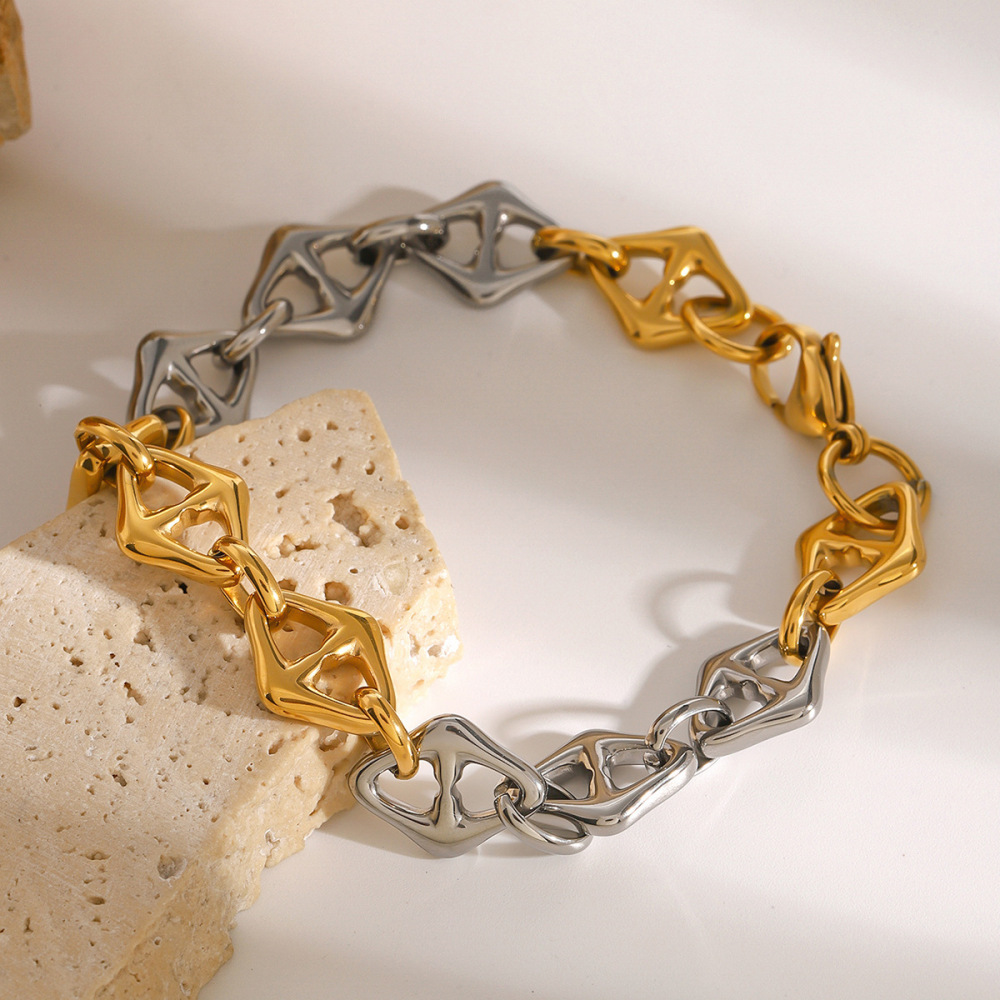 Bracelet Chaîne Géométrique Décontracté En Acier Inoxydable Plaqué Or Pour Femme, Série Simple, 1 Pièce h5Image3