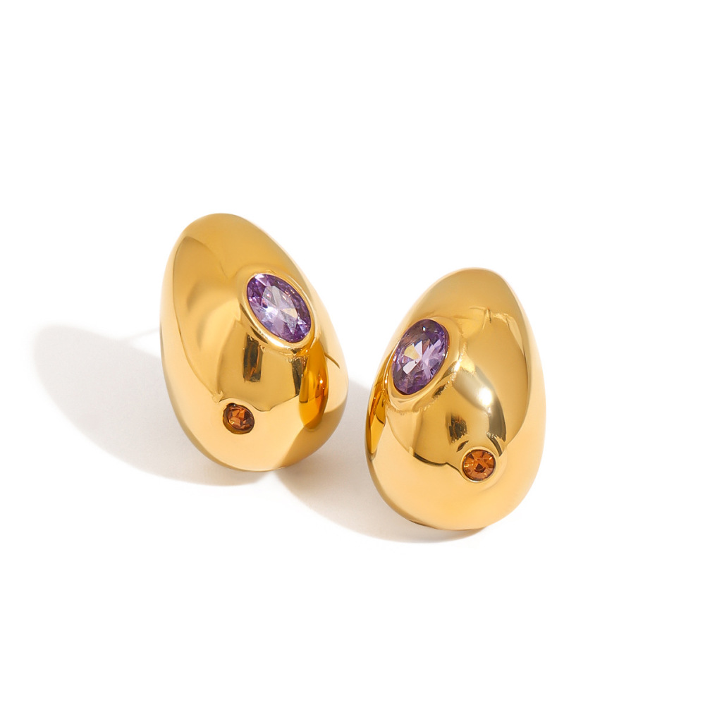 1 Paire De Boucles D'Oreilles Puces Pour Femme, Style Goutte Exquise, En Acier Inoxydable Polychrome, Étanches, Couleur Or, Collection Classique h5Image4