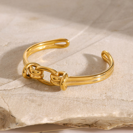 bracelet simple torsadé en acier inoxydable plaqué or  pour femme, 1 pièce