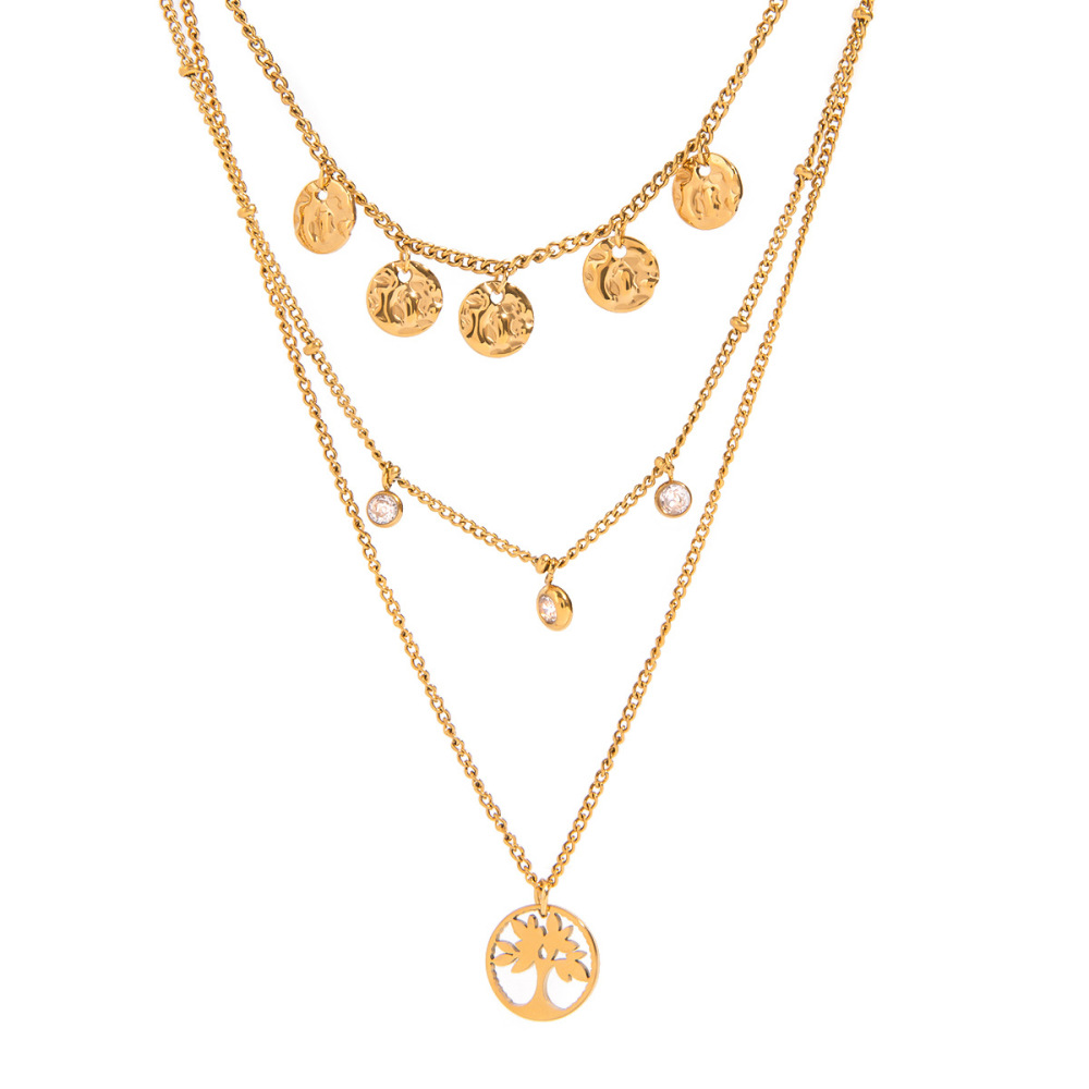 Collier À Plusieurs Rangs Pour Femme, Collection Natural Series Elegant Tree, En Acier Inoxydable Étanche Couleur Or (1 Pièce) Image8