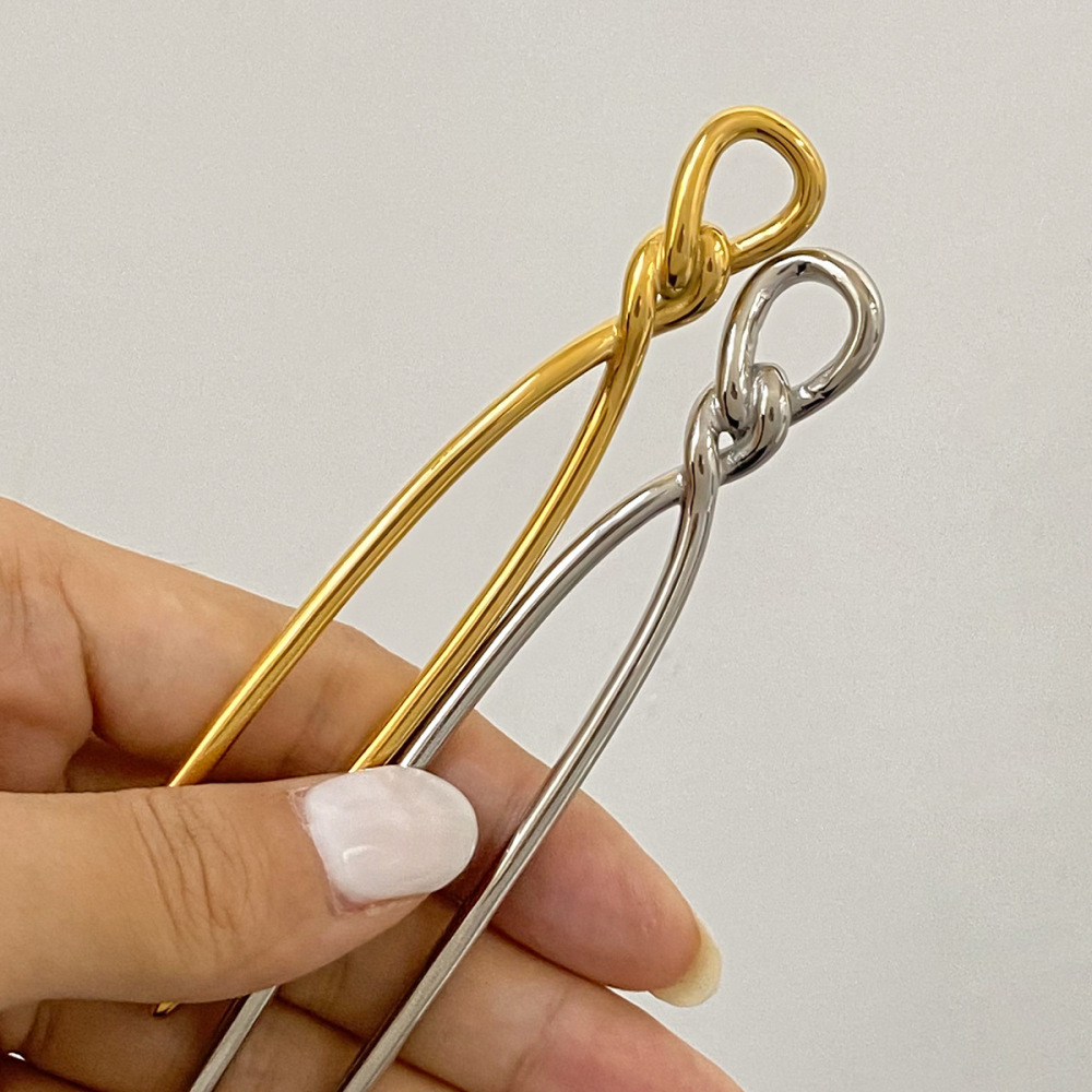 1 Paire De Pinces À Cheveux Pour Femme En Acier Inoxydable Plaqué Or , Série Simple Daily Twist h5Image2