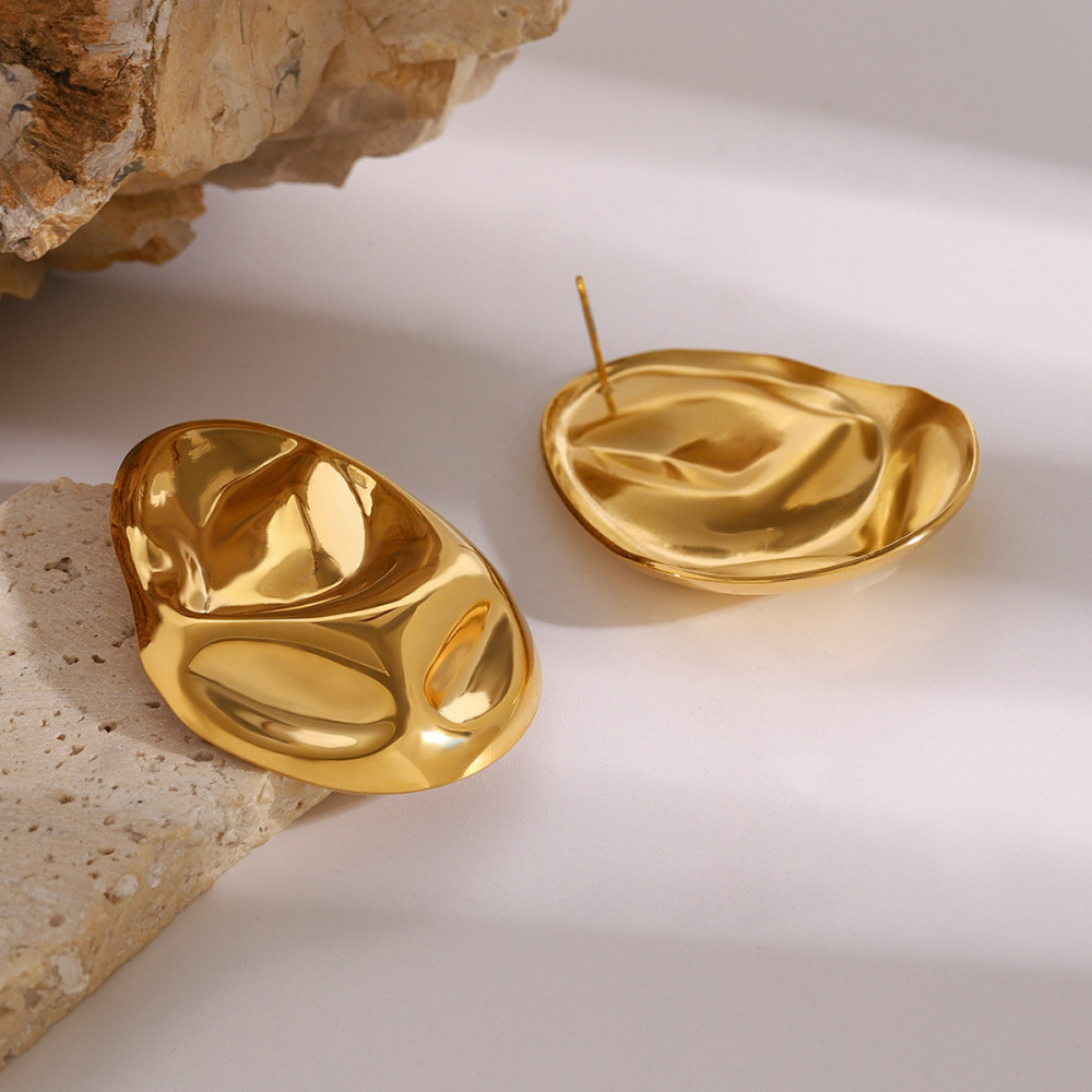 1 Paire De Boucles D'Oreilles À Tige Simples En Acier Inoxydable Plaqué Or  Pour Femme Image3