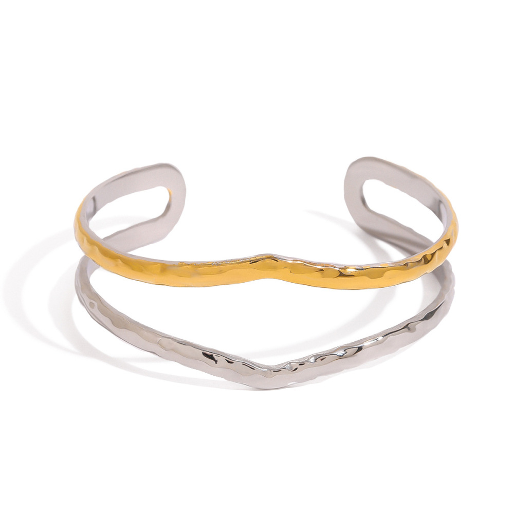 Bracelet Jonc Moderne Asymétrique En Acier Inoxydable, Étanche, Couleur Or Et Argent, Pour Femme (1 Pièce) h5Image9