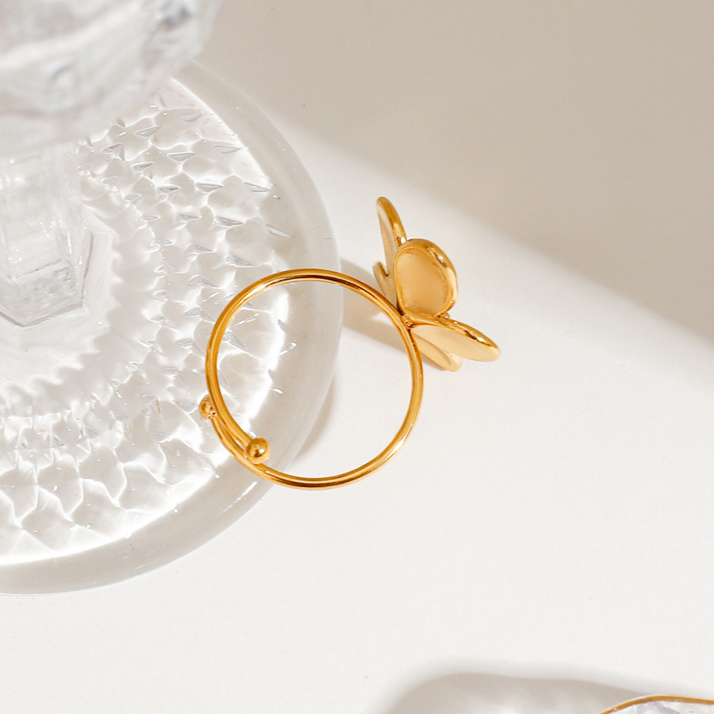 Bague Ajustable Pour Femme, Collection Romantique, Élégante Et Délicate, En Acier Inoxydable Doré, Étanche, Ornée D'Une Fleur. Image6