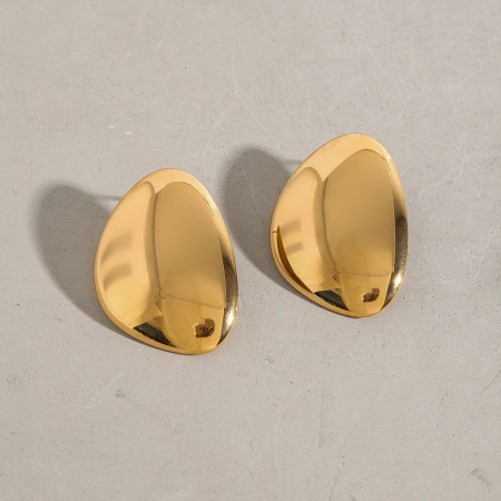 1 paire de boucles d'oreilles puces pour femmes, collection Simple Series, forme ovale irrégulière, en acier inoxydable étanche, couleur or.