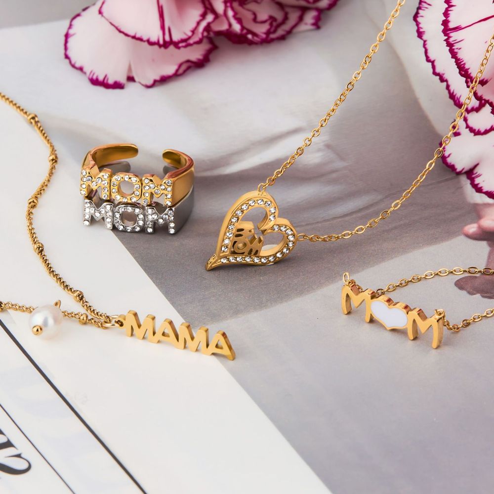 Collier Pendentif Femme Étanche En Acier Inoxydable Avec Lettre « Maman » (1 Pièce) - Collection Romantique - Collection Fête Des Mères Image3
