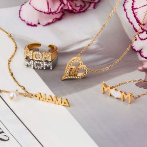 Collier Pendentif Femme Étanche En Acier Inoxydable Avec Lettre « Maman » (1 Pièce) - Collection Romantique - Collection Fête Des Mères h5 Image3