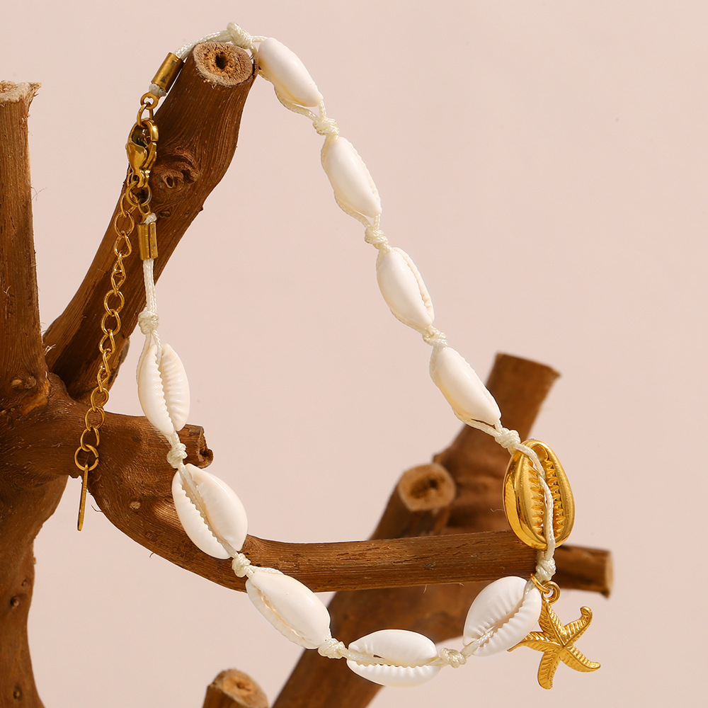 Bracelet De Cheville Pour Femme, Série Simple Vacation Turtle, En Acier Inoxydable, Couleur Or, Coquillage Image7