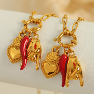 Collier Avec Pendentif En Forme De Cœur Rétro En Acier Inoxydable Plaqué Or Pour Femme, Série Simple, 1 Pièce h5 Image4