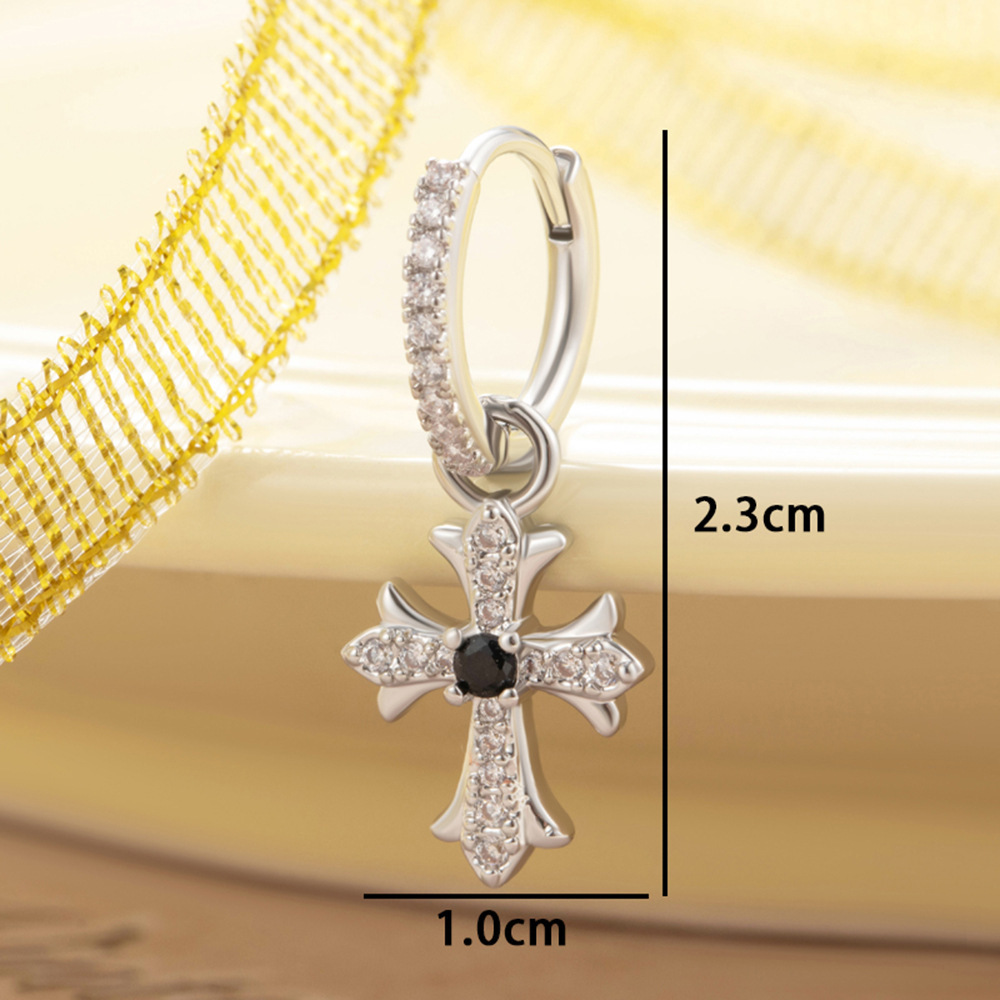 1 Pièce De Boucles D'Oreilles Pendantes Pour Femme, Série Simple, Croix Simple, Cuivre Sans Placage, Zircone Image3