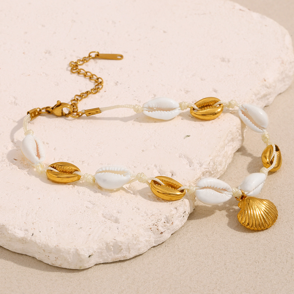 Bracelet De Cheville Pour Femme, Série Simple Vacation Turtle, En Acier Inoxydable, Couleur Or, Coquillage h5Image5