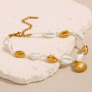 Bracelet De Cheville Pour Femme, Série Simple Vacation Turtle, En Acier Inoxydable, Couleur Or, Coquillage h5 Image5
