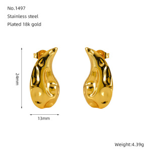 1 Paire De Boucles D'Oreilles À Tige Pour Femme En Acier Inoxydable Plaqué Or , Série Simple, Forme Goutte h5 Image5