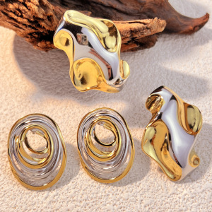 1 Paire De Boucles D'Oreilles À Tige Géométriques Rétro En Acier Inoxydable Couleur Or Pour Femme, Série Simple h5 Image3