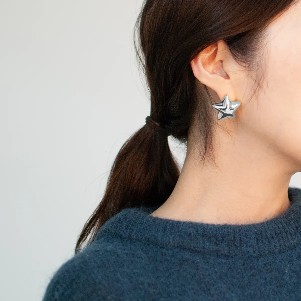 Boucles D'Oreilles En Acier Inoxydable Or  En Forme D'Étoile À Cinq Branches, Style Européen Et Américain, Boucles D'Oreilles Simples En Acier Titane Pour S Internet Image2