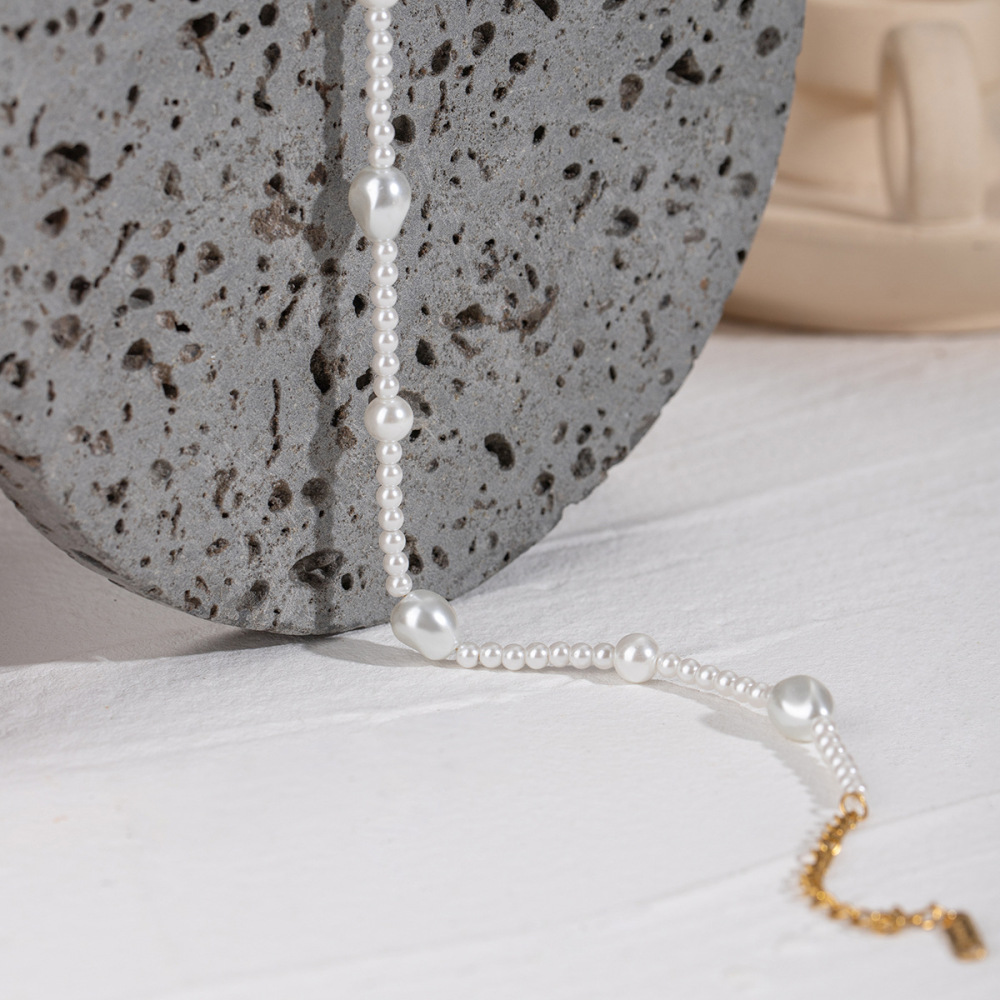 Collier De Perles Rétro En Acier Inoxydable Plaqué Or , Série Classique, Perles Artificielles Pour Femmes Image5