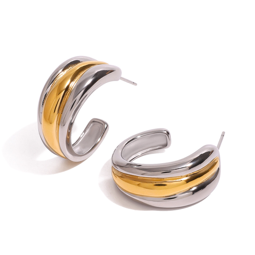 1 Paire De Boucles D'Oreilles Puces Pour Femme, Style Géométrique Simple, En Acier Inoxydable Plaqué Or. Image5