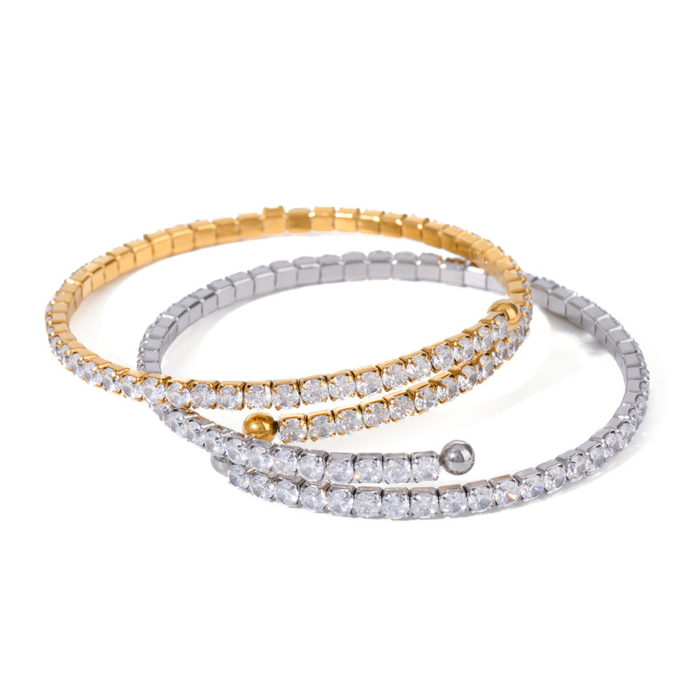 Bracelet Jonc Pour Femme, 1 Pièce, Série Luxueuse, Sexy, Annulaire, Exquis, En Acier Inoxydable, Étanche, Couleur Or Image7