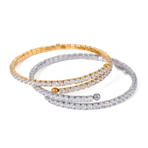 Bracelet Jonc Pour Femme, 1 Pièce, Série Luxueuse, Sexy, Annulaire, Exquis, En Acier Inoxydable, Étanche, Couleur Or h5 Image7