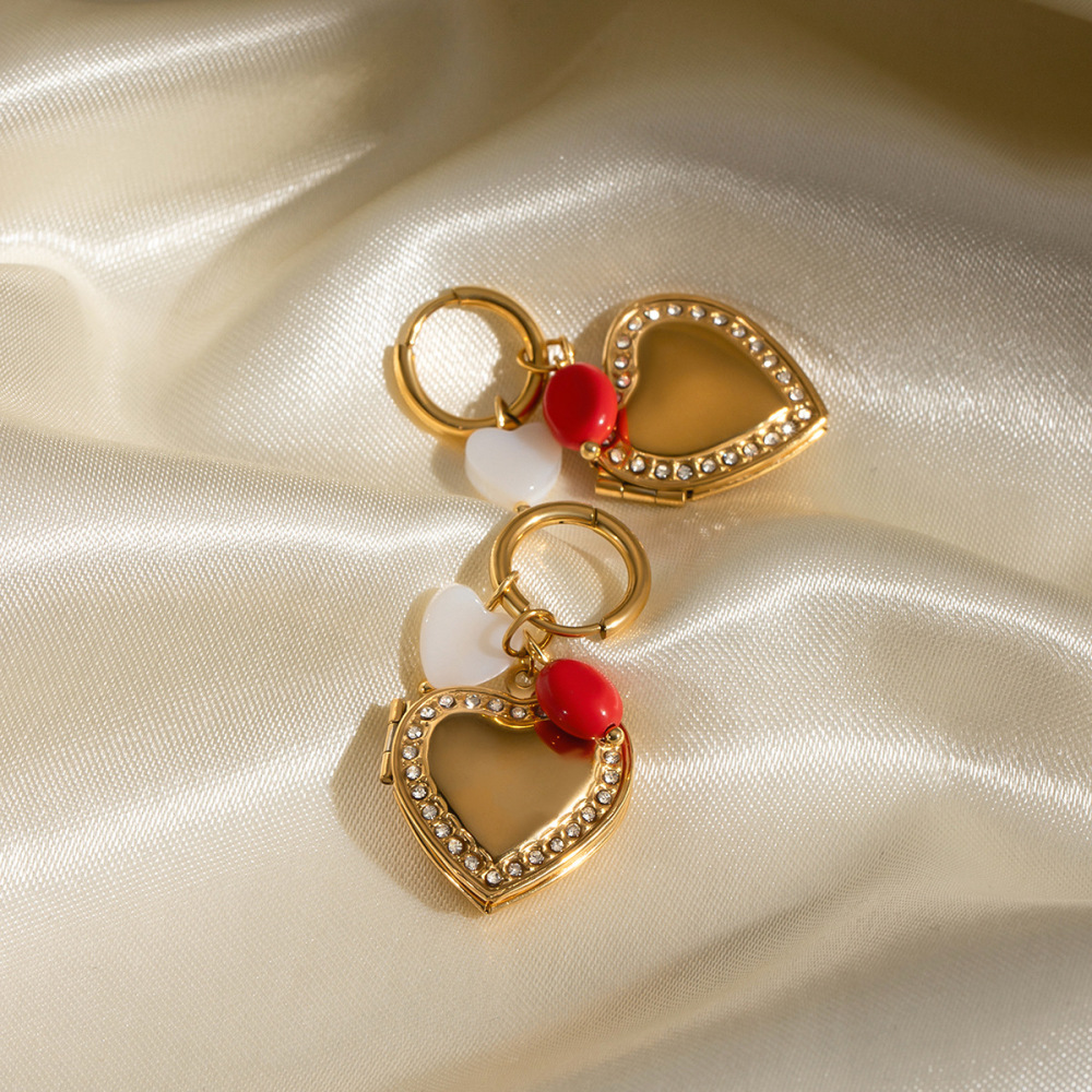 Boucles D'Oreilles Romantiques Élégantes En Forme De Cœur, En Acier Inoxydable Étanche, Avec Pierres Naturelles Et Couleur Or, À Monter Soi-Même (1 Paire). Image4