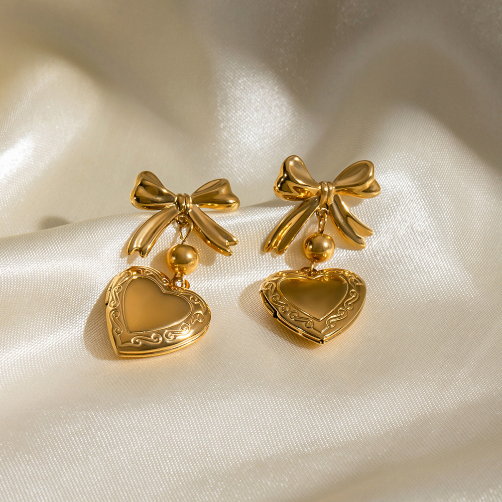 Boucles D'Oreilles Pendantes Élégantes Et Raffinées, Style Classique, En Acier Inoxydable Doré, Imperméables, À Monter Soi-Même. Modèle Nœud Papillon. Collection Classique. Image3