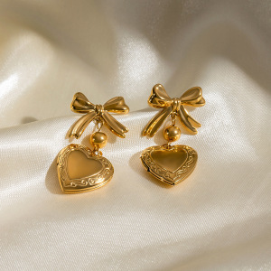 Boucles D'Oreilles Pendantes Élégantes Et Raffinées, Style Classique, En Acier Inoxydable Doré, Imperméables, À Monter Soi-Même. Modèle Nœud Papillon. Collection Classique. h5 Image3