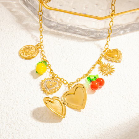 collier avec pendentif en forme de cœur en acier inoxydable plaqué or et strass pour femme, série luxueuse 2