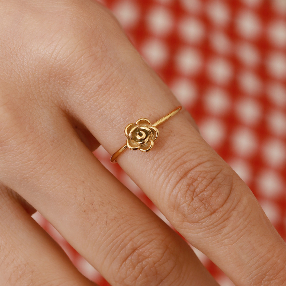 Bague Ajustable Pour Femme, Collection Romantique, Motif Floral Délicat, En Acier Inoxydable Étanche Couleur Or. Image6