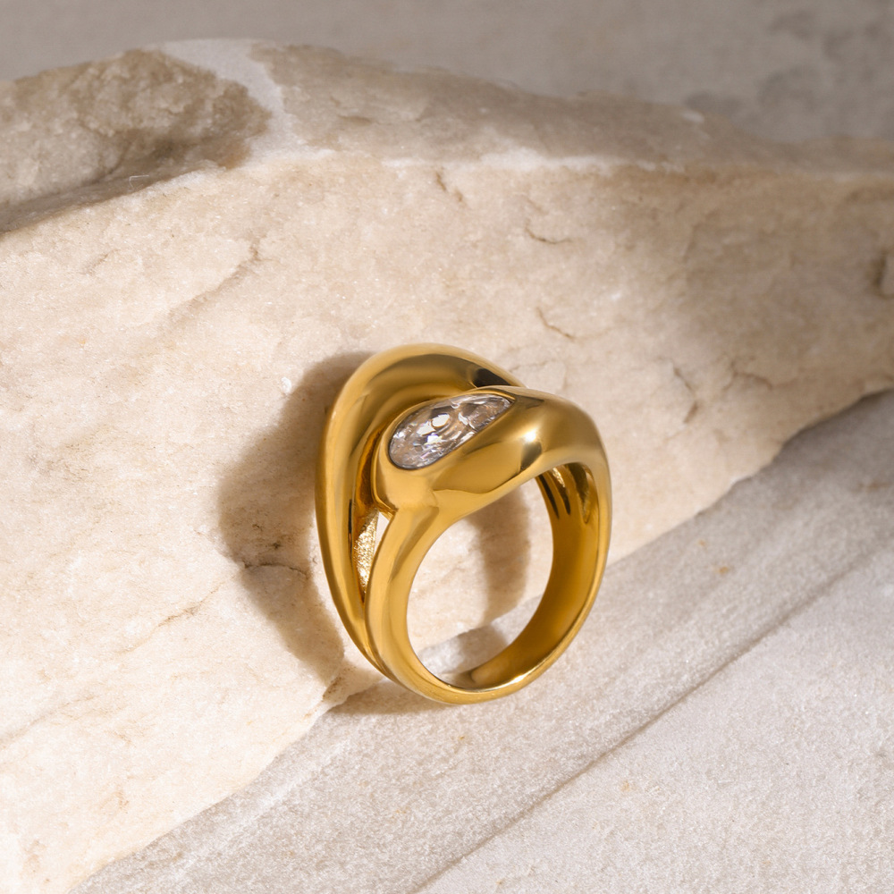 Bague Simple Pour Femme, Collection Vogue, Motif Goutte Naturelle, En Acier Inoxydable, Couleur Or, Étanche. Image9