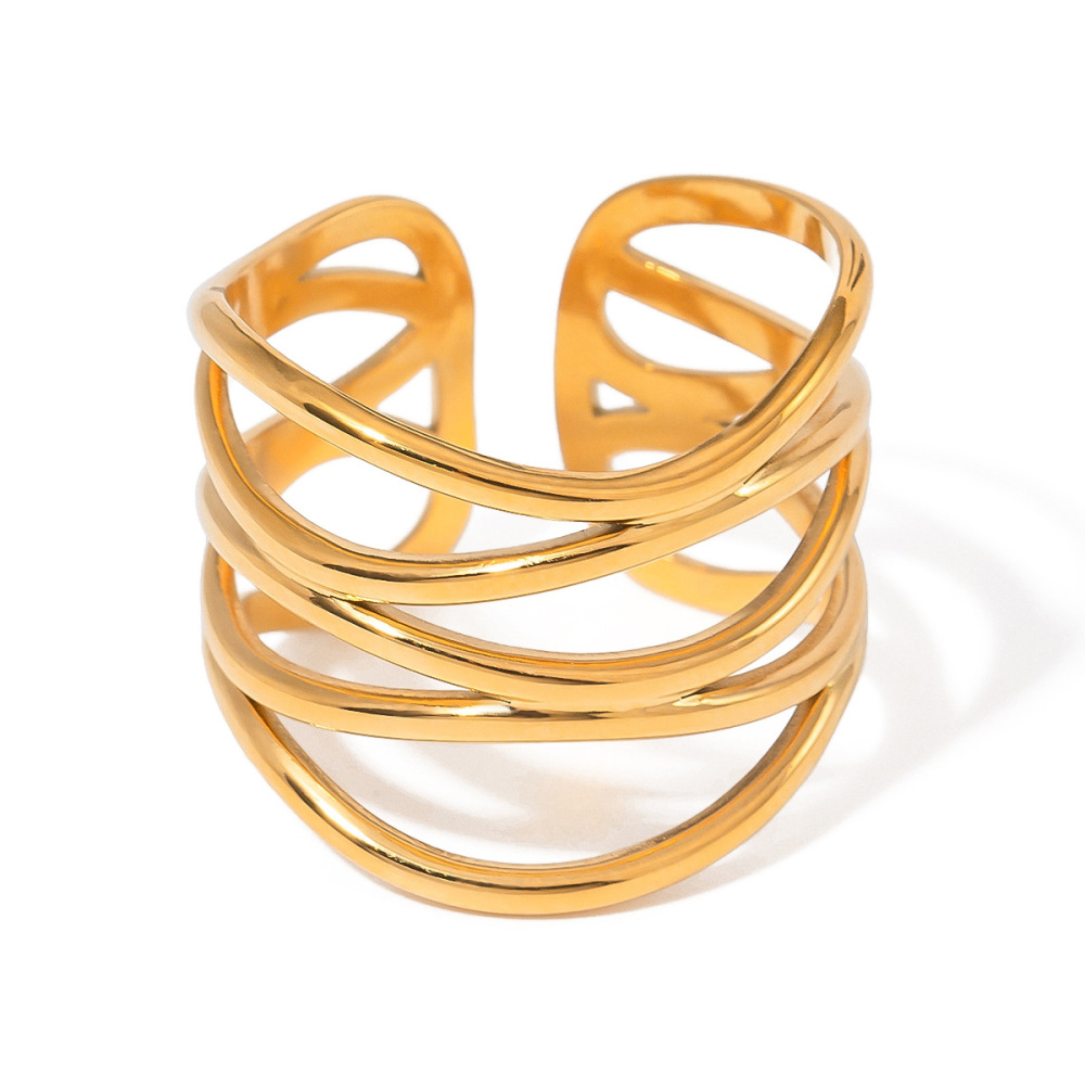 Bague Ajustable Pour Femme, 1 Pièce, En Acier Inoxydable Plaqué Or, Motif Géométrique Simple Image4