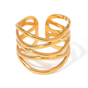 Bague Ajustable Pour Femme, 1 Pièce, En Acier Inoxydable Plaqué Or, Motif Géométrique Simple h5 Image4